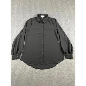 French Kiss Black Long Sleeve Button-Up Blouse‎ Size Small